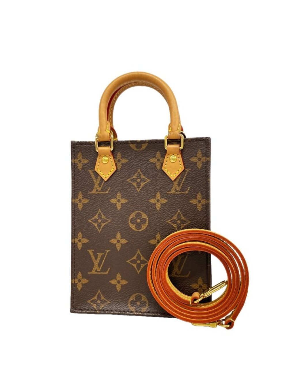 Louis Vuitton Handbag Monogram Petite Sac Plat Brown 2-Way Bag